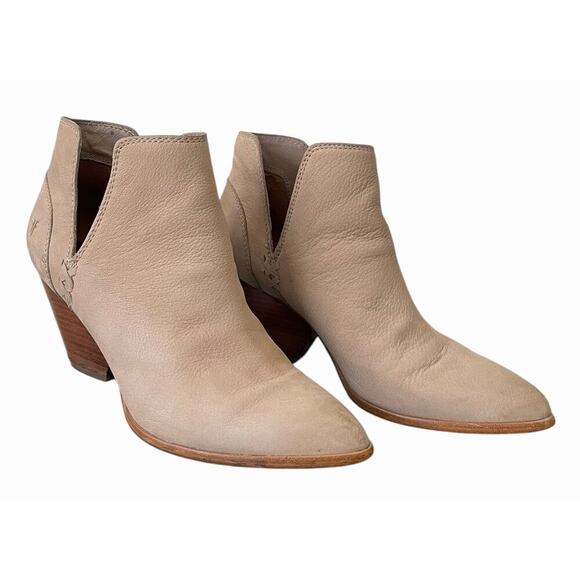 Frye Reina Cut Out Bootie Taupe 7.5 Heeled Leather Ankle Boots Pointed Toe - Picture 7 of 11